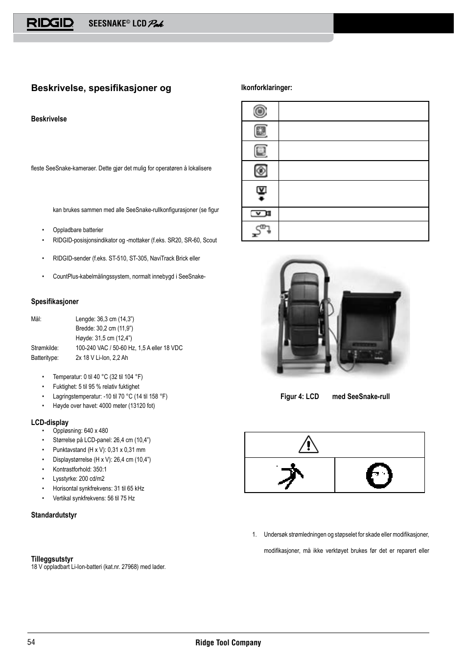 Beskrivelse, spesifikasjoner og standardutstyr, Maskininspeksjon, Seesnake | RIDGID Seesnake LCD Pak User Manual | Page 56 / 164