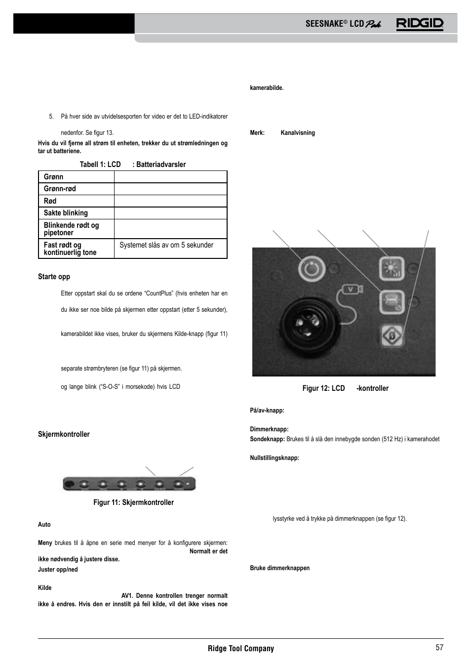 Lcdpak-betjening | RIDGID Seesnake LCD Pak User Manual | Page 59 / 164