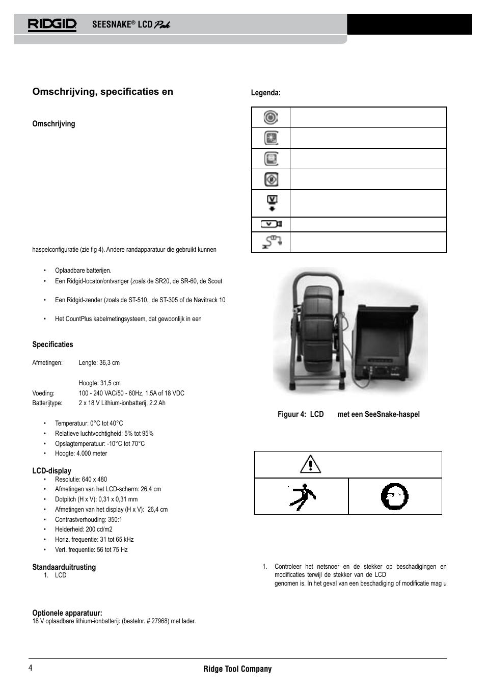 Omschrijving, specificaties en standaarduitrusting, Het apparaat inspecteren, Seesnake | RIDGID Seesnake LCD Pak User Manual | Page 6 / 164