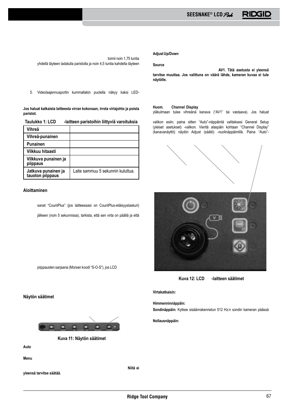 Lcdpak-laitteen käyttö, Seesnake | RIDGID Seesnake LCD Pak User Manual | Page 69 / 164