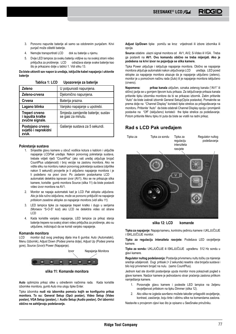 Rad s lcd pak uređajem | RIDGID Seesnake LCD Pak User Manual | Page 79 / 164