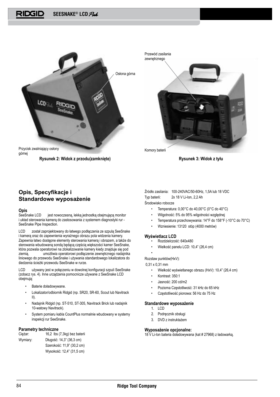 Opis, specyfikacje i standardowe wyposażenie, Seesnake | RIDGID Seesnake LCD Pak User Manual | Page 86 / 164