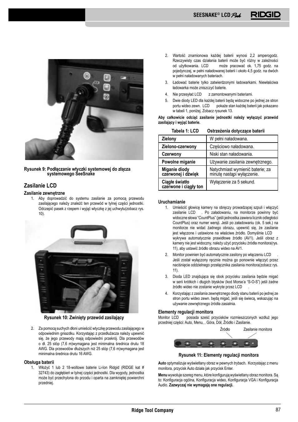 Zasilanie lcd pak | RIDGID Seesnake LCD Pak User Manual | Page 89 / 164