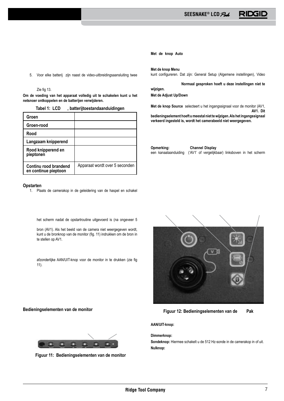 Bediening van de lcdpak | RIDGID Seesnake LCD Pak User Manual | Page 9 / 164