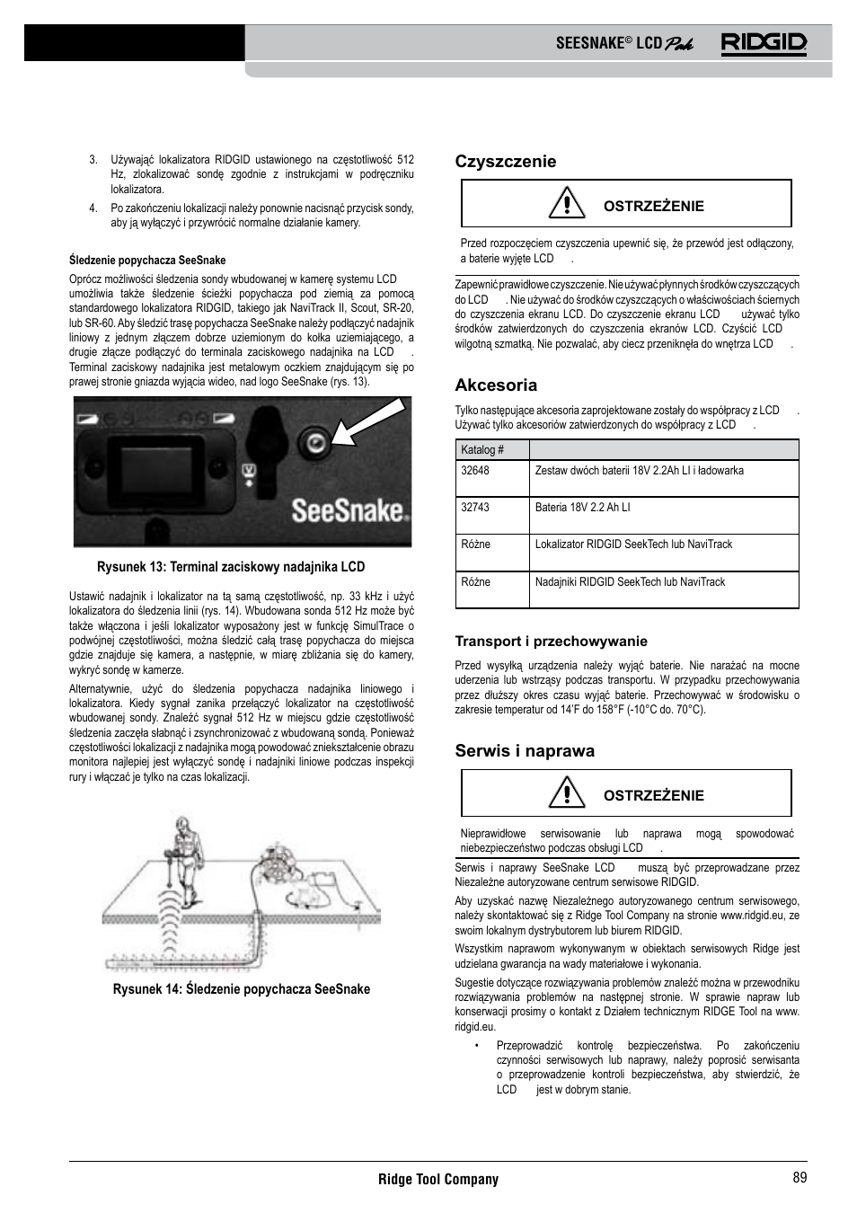 Czyszczenie, Akcesoria, Serwis i naprawa | Seesnake | RIDGID Seesnake LCD Pak User Manual | Page 91 / 164
