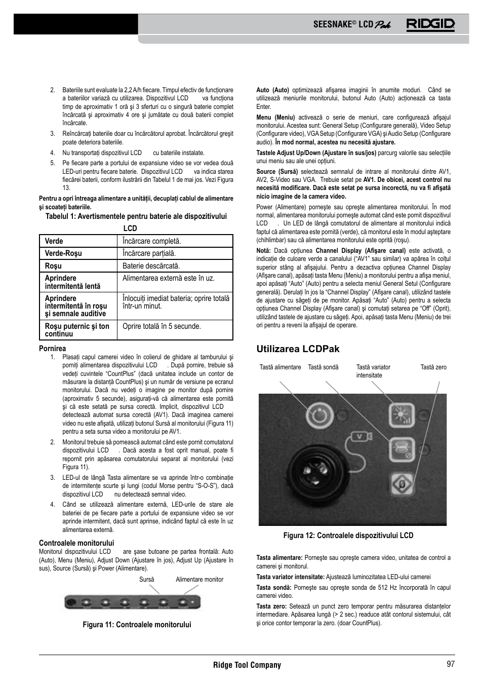 Utilizarea lcdpak | RIDGID Seesnake LCD Pak User Manual | Page 99 / 164
