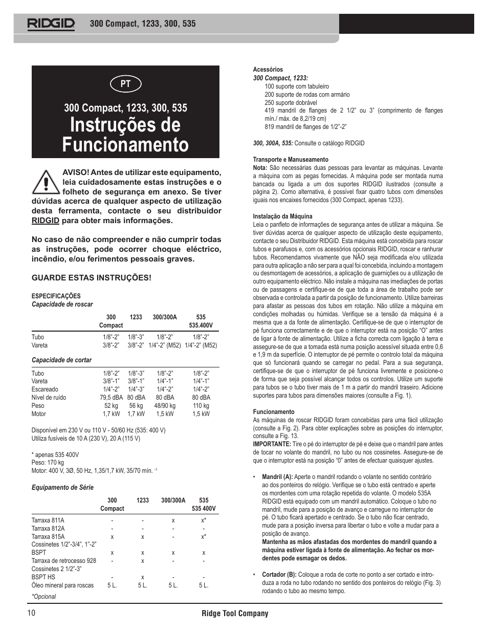 Instruções de funcionamento | RIDGID 535 User Manual | Page 11 / 35