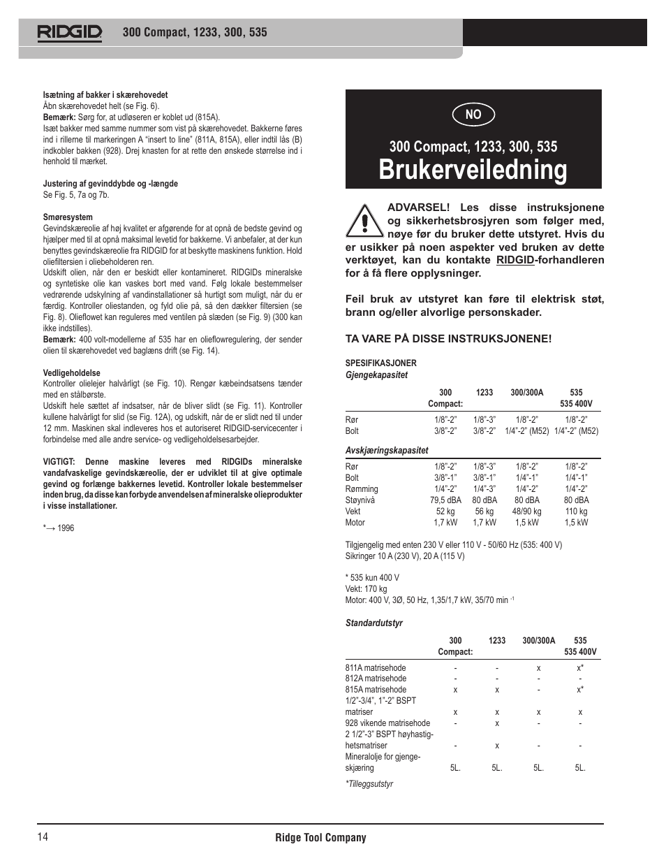 Brukerveiledning | RIDGID 535 User Manual | Page 15 / 35