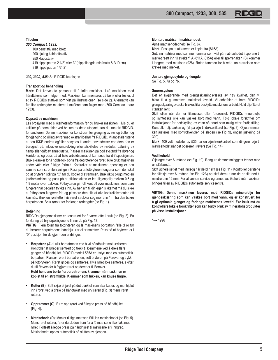 RIDGID 535 User Manual | Page 16 / 35