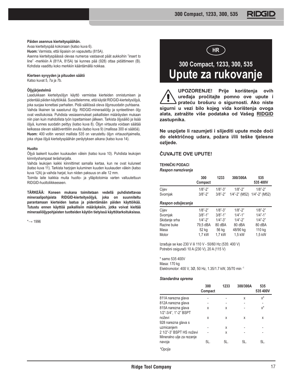 Upute za rukovanje | RIDGID 535 User Manual | Page 18 / 35