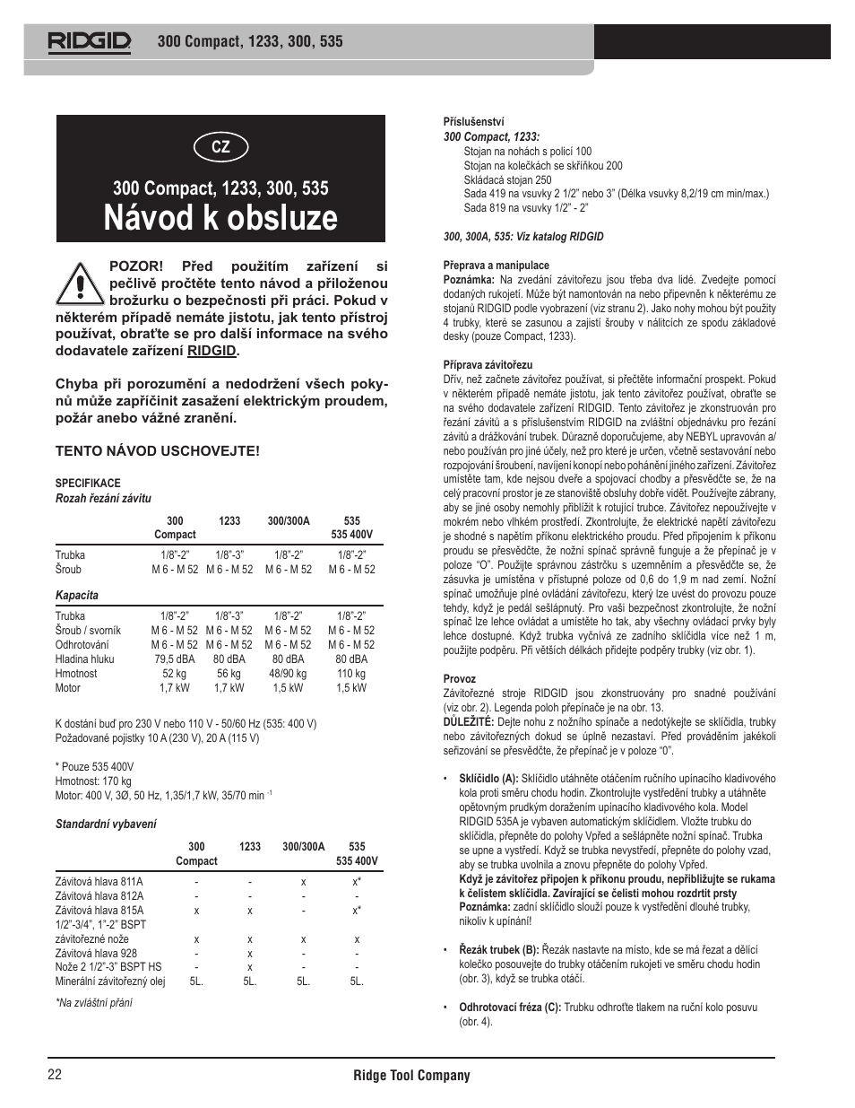 Návod k obsluze | RIDGID 535 User Manual | Page 23 / 35