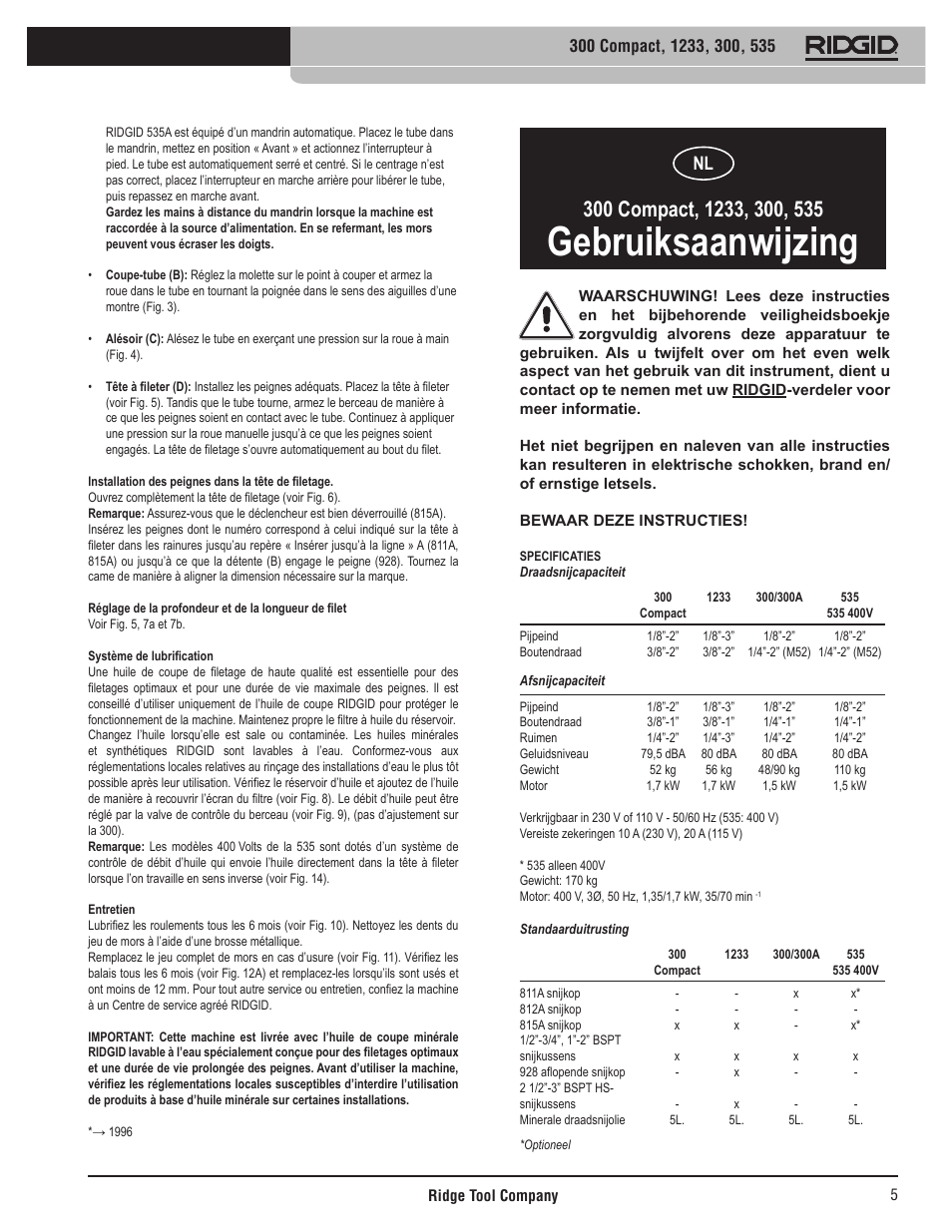 Gebruiksaanwijzing | RIDGID 535 User Manual | Page 6 / 35
