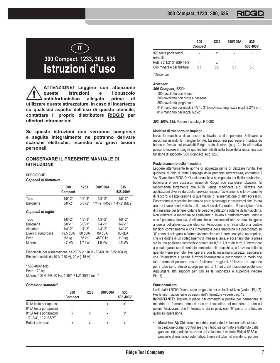Istruzioni d’uso | RIDGID 535 User Manual | Page 8 / 35