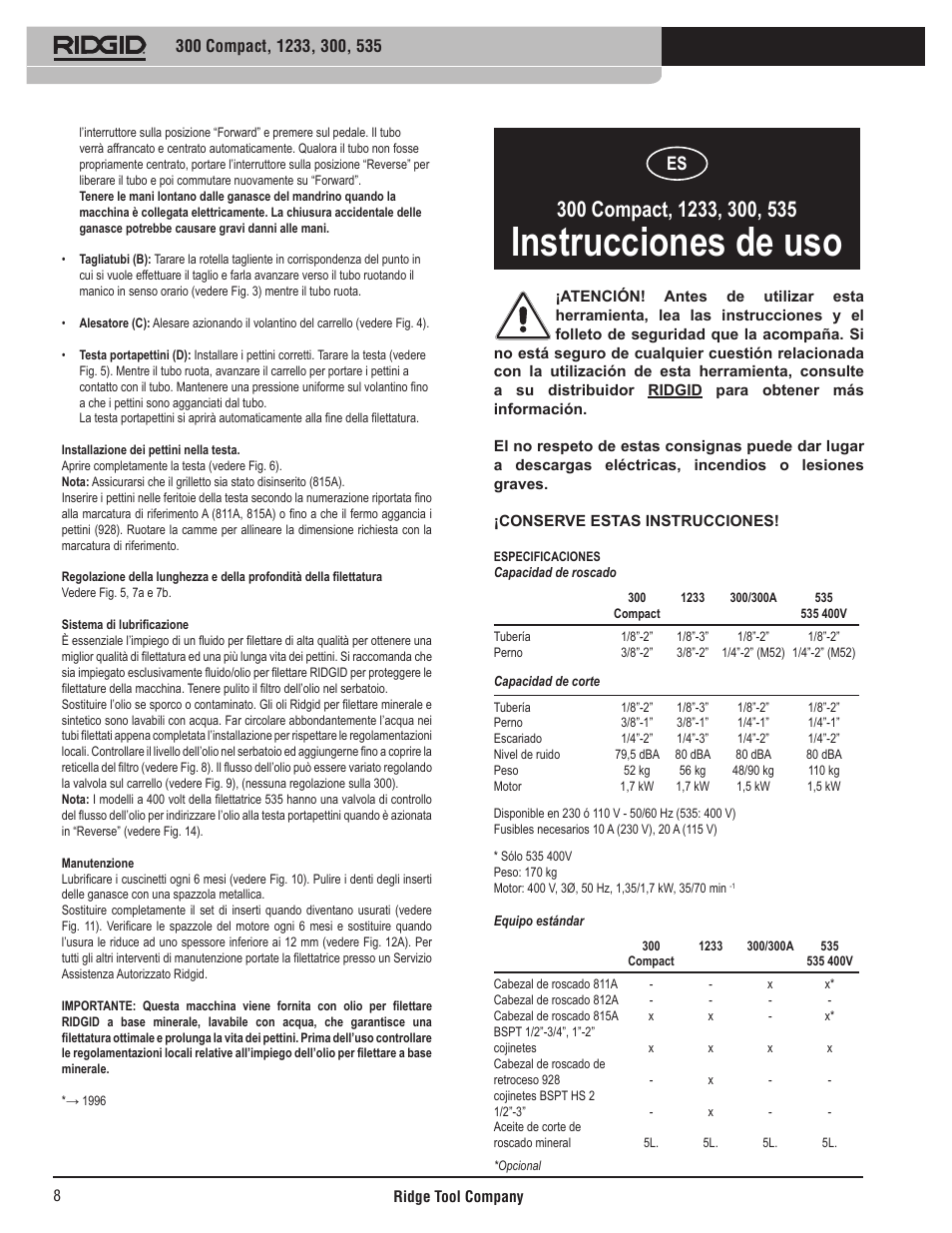 Instrucciones de uso | RIDGID 535 User Manual | Page 9 / 35