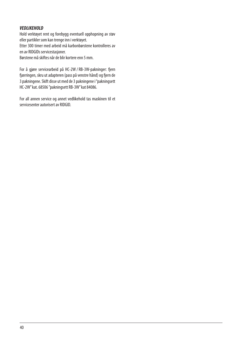 RIDGID RB-3W User Manual | Page 42 / 98