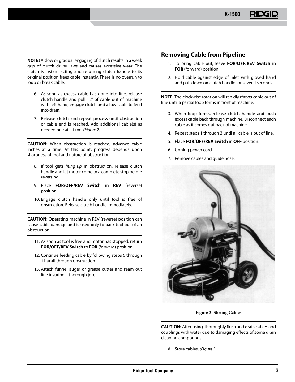 Removing cable from pipeline | RIDGID K-1500 G User Manual | Page 4 / 85