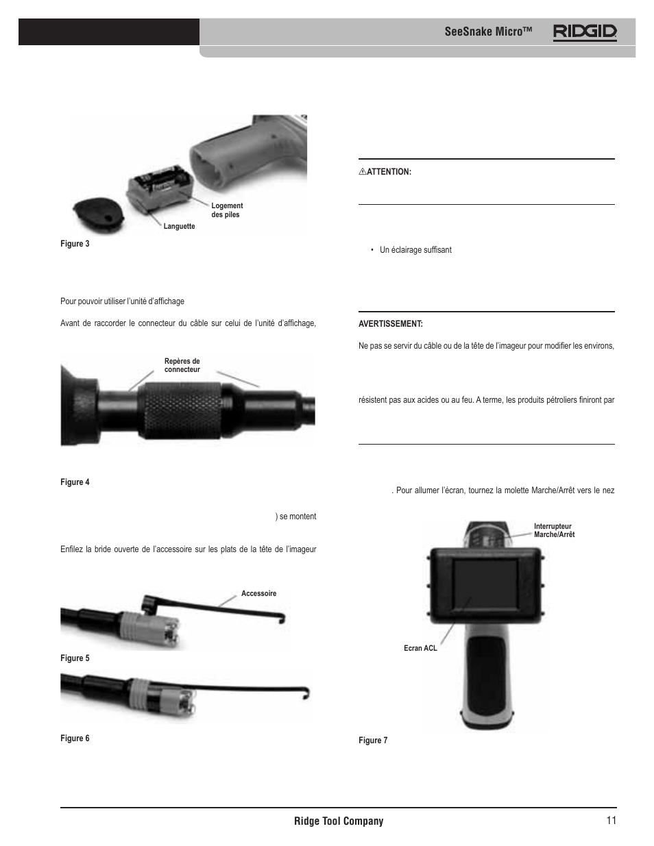 Préparation de l’appareil et du chantier, Utilisation de l’appareil, Utilisation de l’imageur | Seesnake micro, Montage d’un accessoire | RIDGID Seesnake Micro User Manual | Page 12 / 62