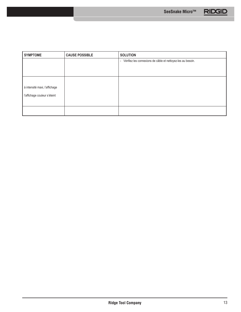 Dépannage, Seesnake micro | RIDGID Seesnake Micro User Manual | Page 14 / 62