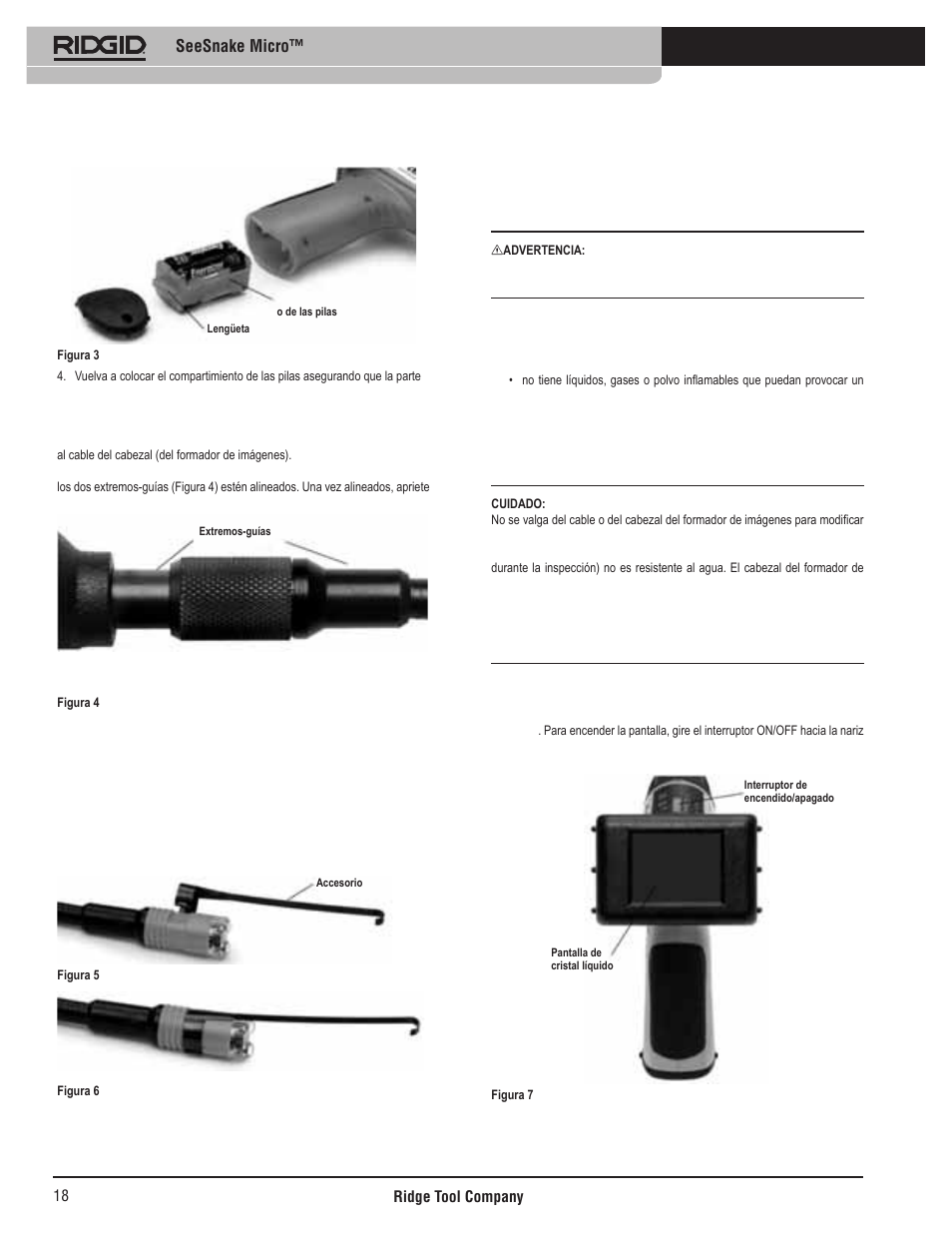 Preparación del aparato y de la zona de trabajo, Instrucciones de funcionamiento, Uso del formador de imágenes | Seesnake micro, Montaje de un accesorio | RIDGID Seesnake Micro User Manual | Page 19 / 62
