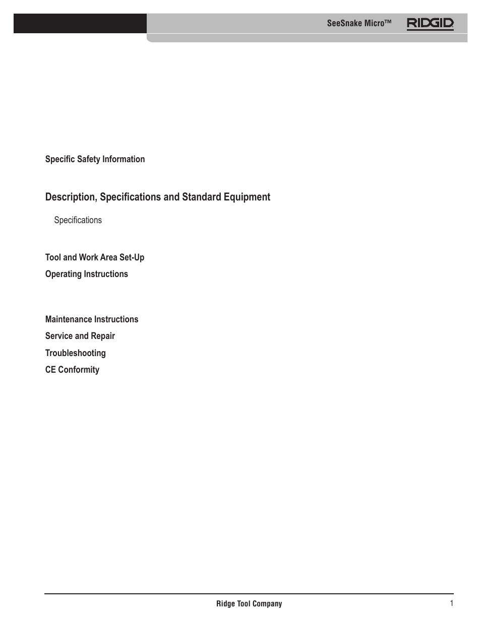 Description, specifications and standard equipment | RIDGID Seesnake Micro User Manual | Page 2 / 62