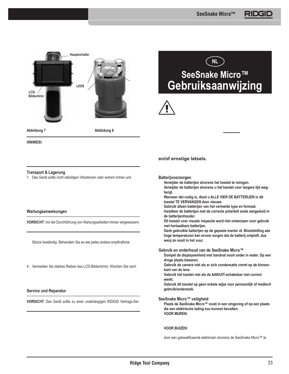 Gebruiksaanwijzing, Seesnake micro | RIDGID Seesnake Micro User Manual | Page 24 / 62
