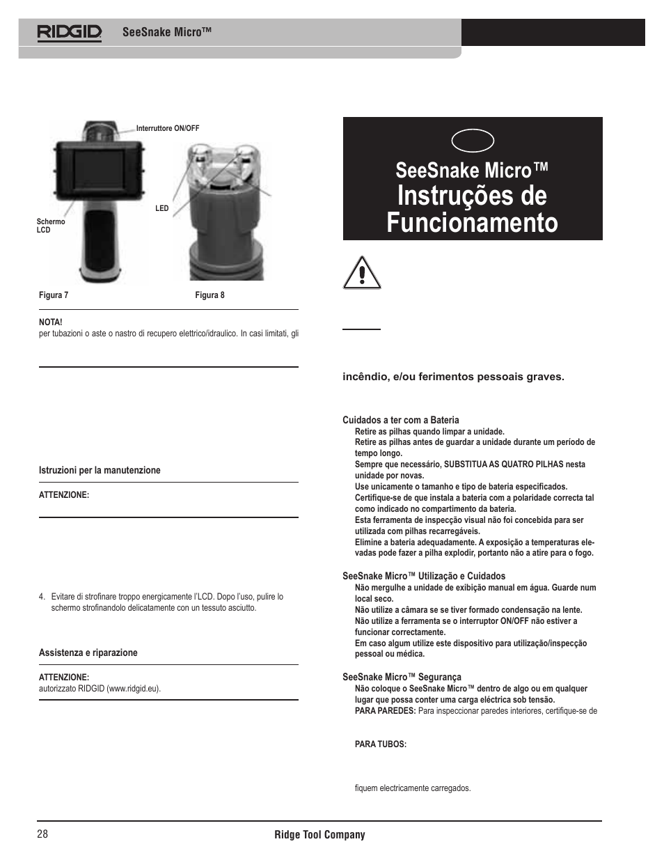 Instruções de funcionamento, Seesnake micro | RIDGID Seesnake Micro User Manual | Page 29 / 62