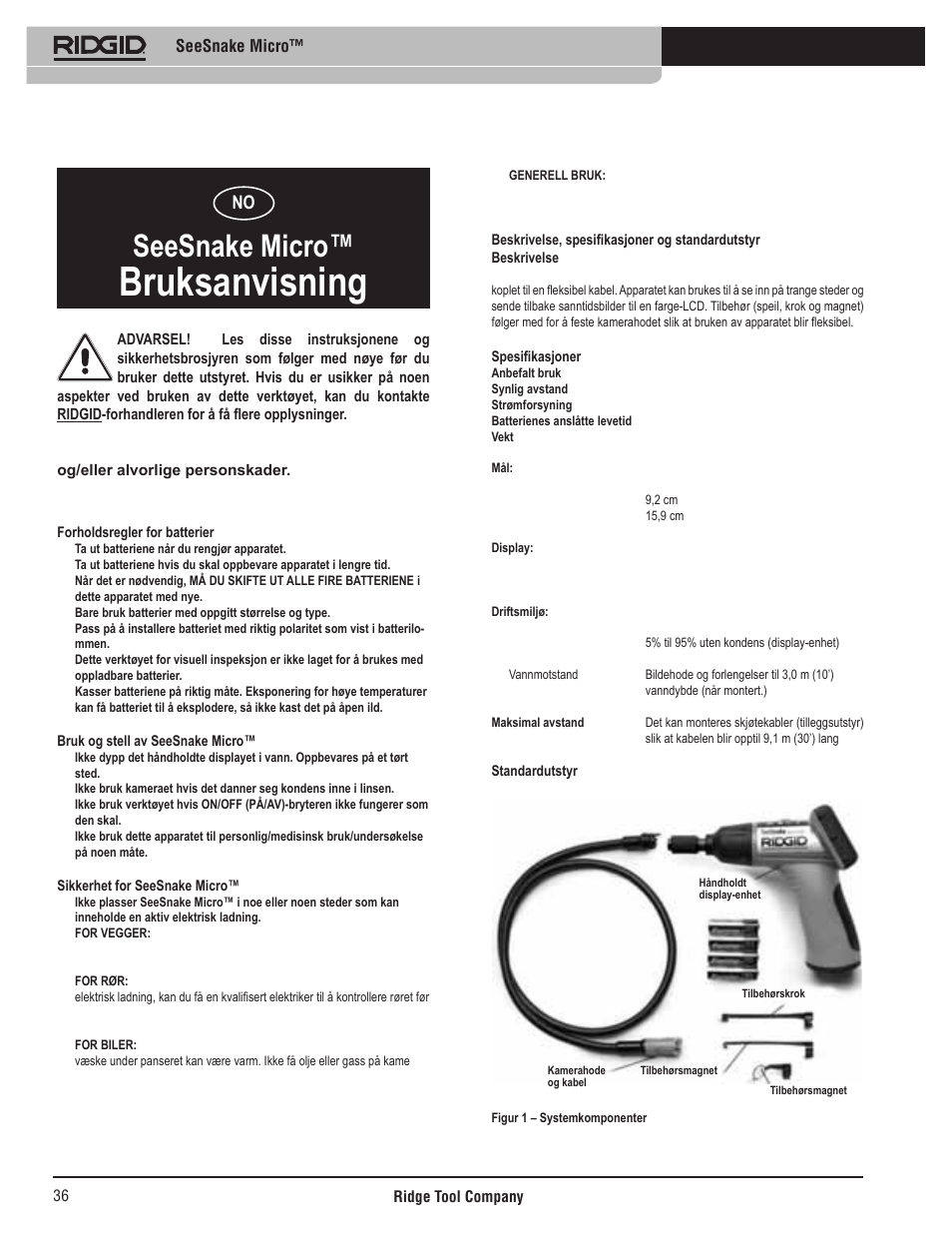 Bruksanvisning, Seesnake micro | RIDGID Seesnake Micro User Manual | Page 37 / 62