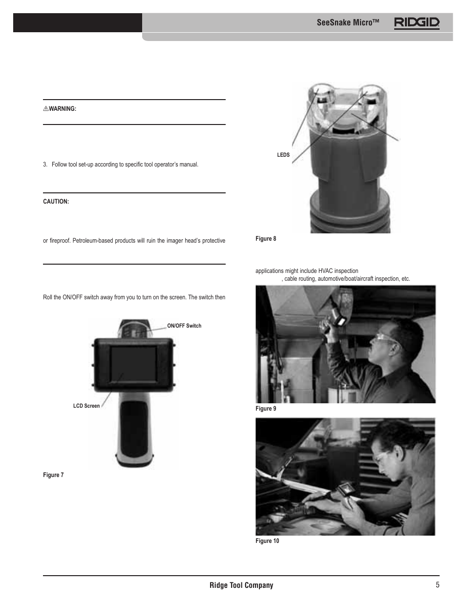 Tool and work area set-up, Operating instructions, Using the imager | Seesnake micro, Typical applications | RIDGID Seesnake Micro User Manual | Page 6 / 62
