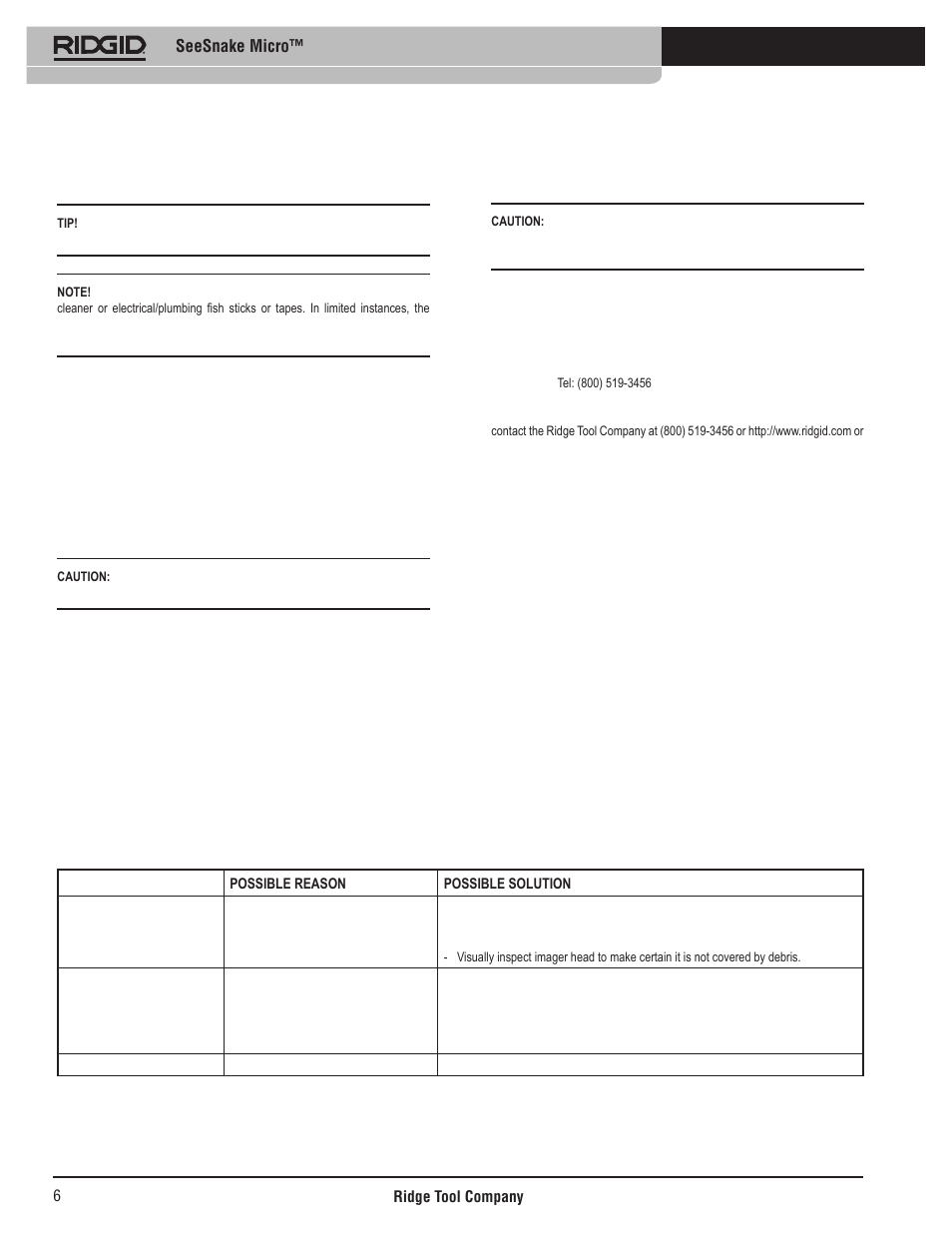Transportation & storage, Maintenance instructions, Service and repair | Troubleshooting, Seesnake micro | RIDGID Seesnake Micro User Manual | Page 7 / 62