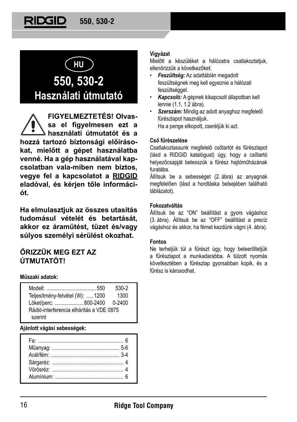 Használati útmutató | RIDGID 530-2 Reciprocating Saw User Manual | Page 17 / 21
