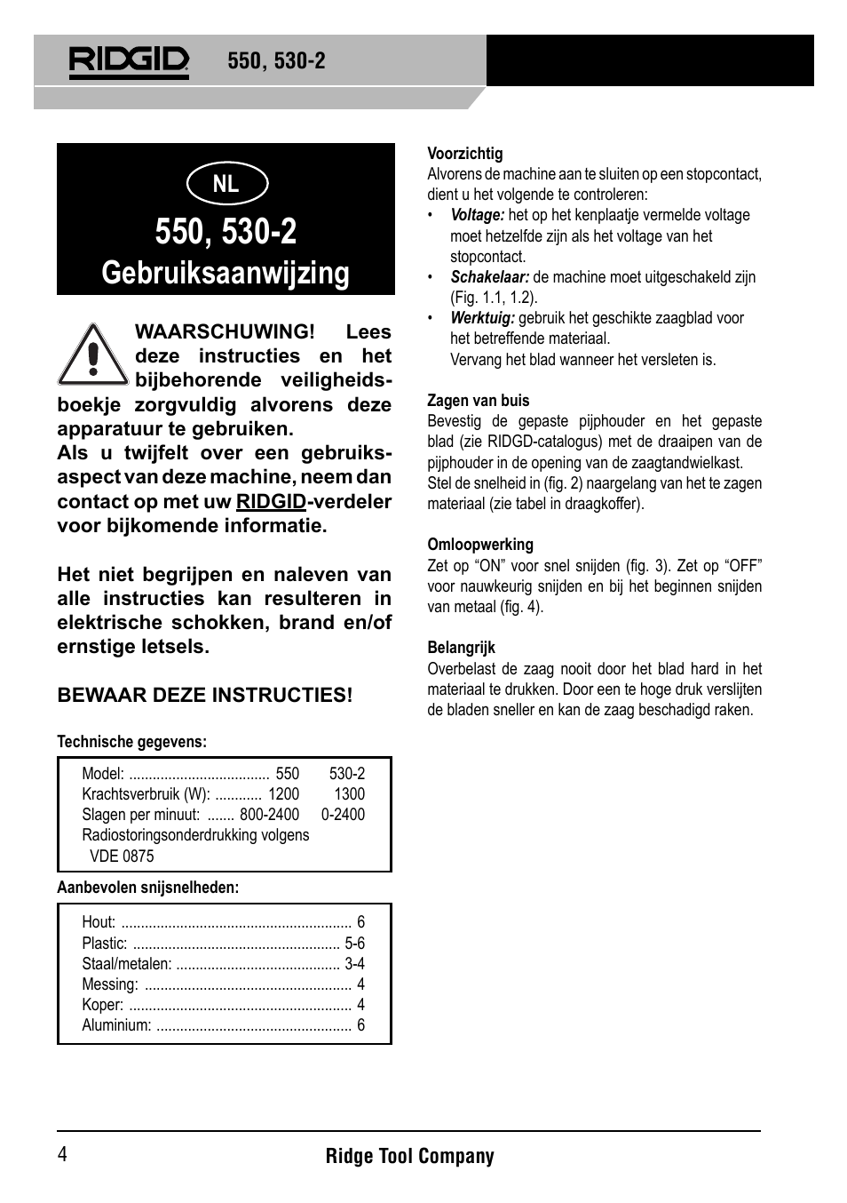 Gebruiksaanwijzing | RIDGID 530-2 Reciprocating Saw User Manual | Page 5 / 21