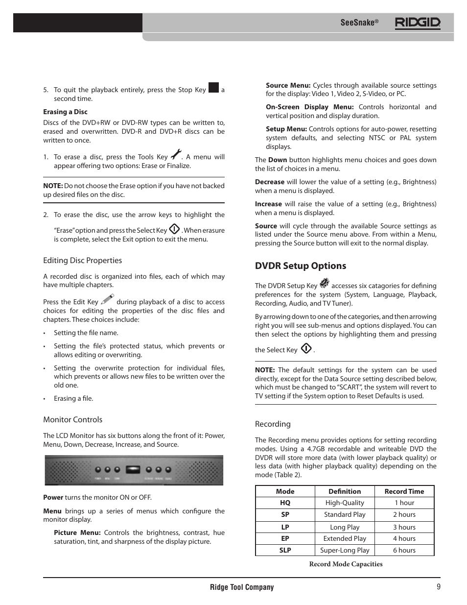 Dvdr setup options | RIDGID SeeSnake User Manual | Page 10 / 302