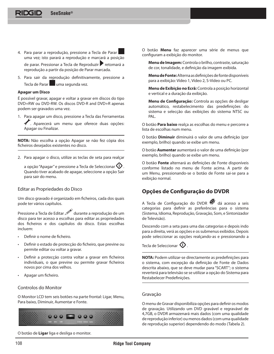 Opções de configuração do dvdr | RIDGID SeeSnake User Manual | Page 109 / 302