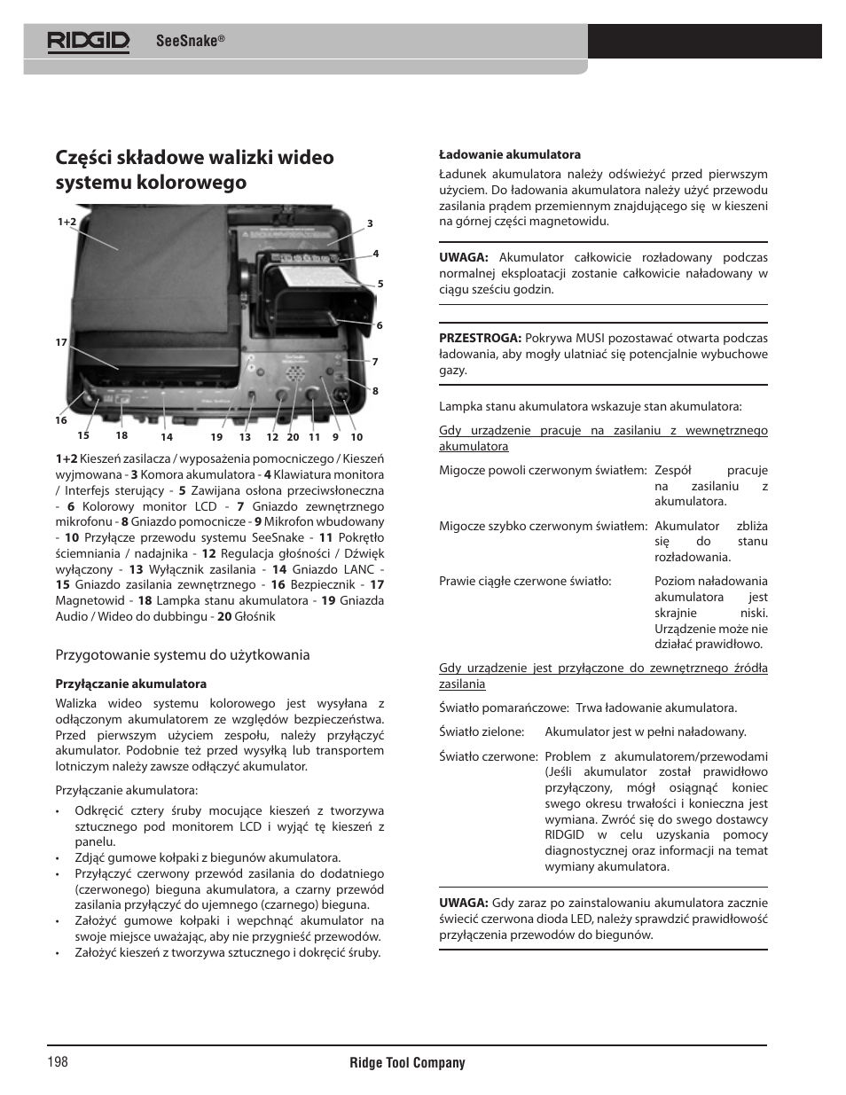 Części składowe walizki wideo systemu kolorowego | RIDGID SeeSnake User Manual | Page 199 / 302