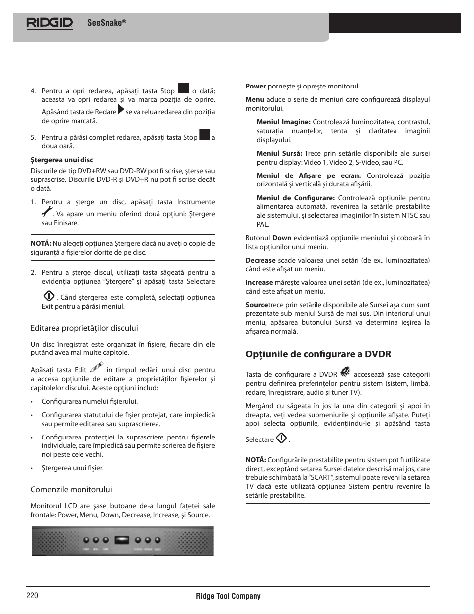 Opţiunile de configurare a dvdr | RIDGID SeeSnake User Manual | Page 221 / 302