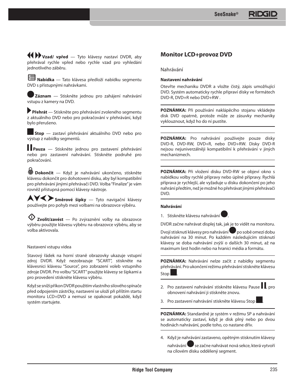 Monitor lcd+provoz dvd | RIDGID SeeSnake User Manual | Page 236 / 302