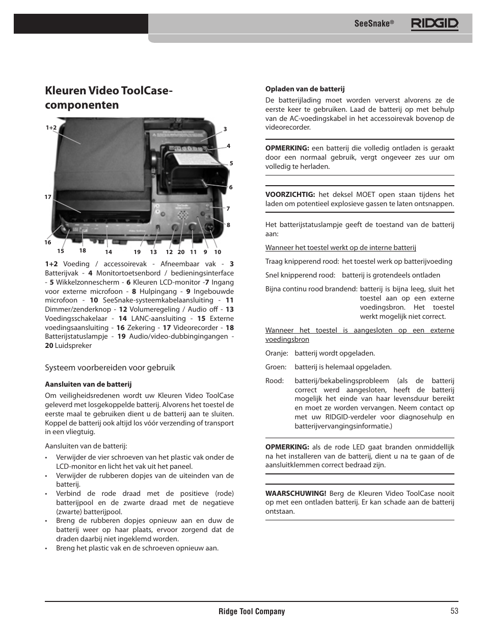 Kleuren video toolcase- componenten | RIDGID SeeSnake User Manual | Page 54 / 302