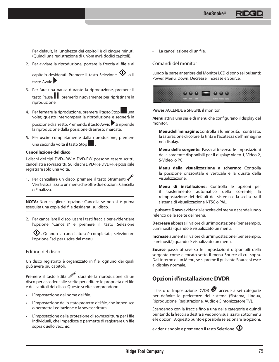 Opzioni d’installazione dvdr | RIDGID SeeSnake User Manual | Page 76 / 302