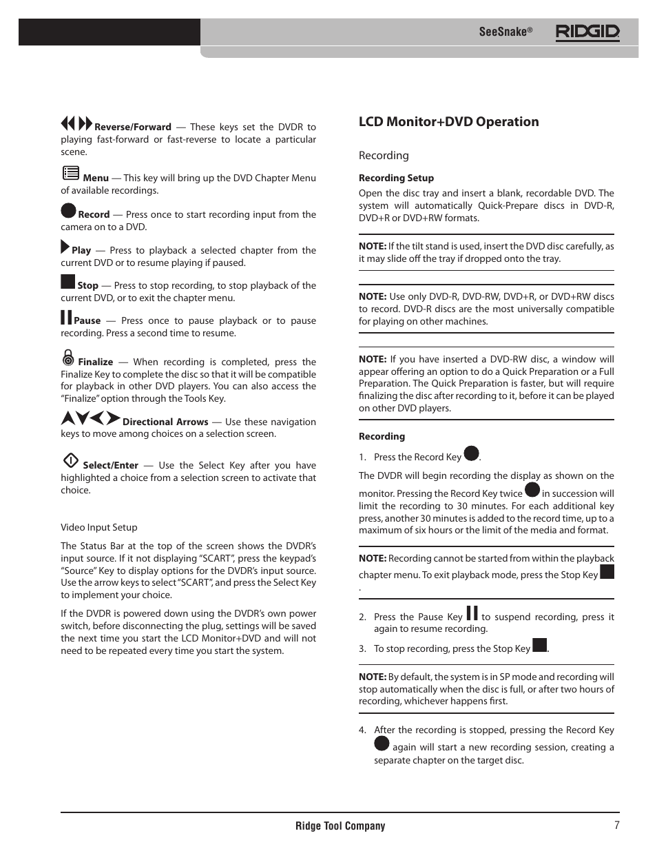 Lcd monitor+dvd operation | RIDGID SeeSnake User Manual | Page 8 / 302