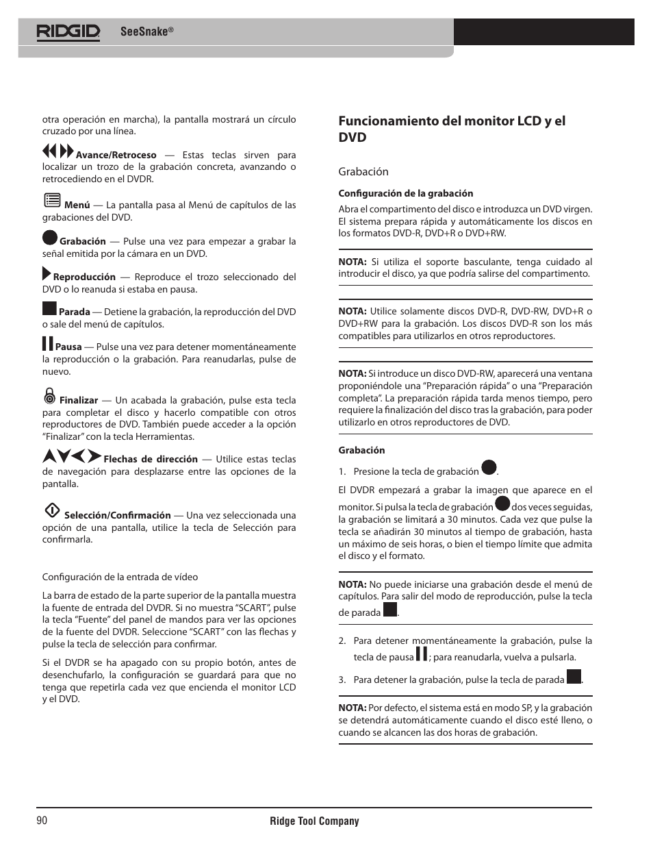 Funcionamiento del monitor lcd y el dvd | RIDGID SeeSnake User Manual | Page 91 / 302