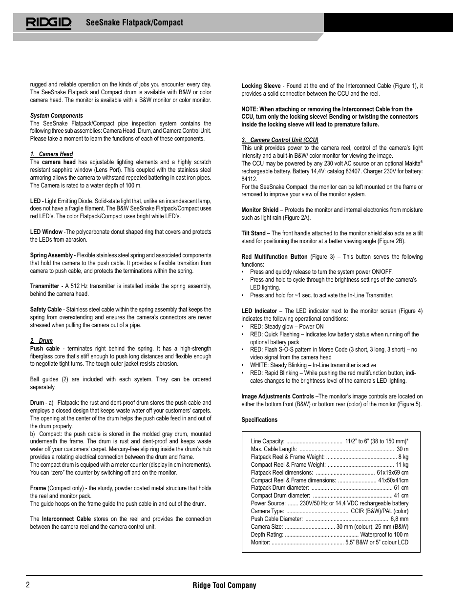 Seesnake flatpack/compact | RIDGID SeeSnake Compact User Manual | Page 3 / 98