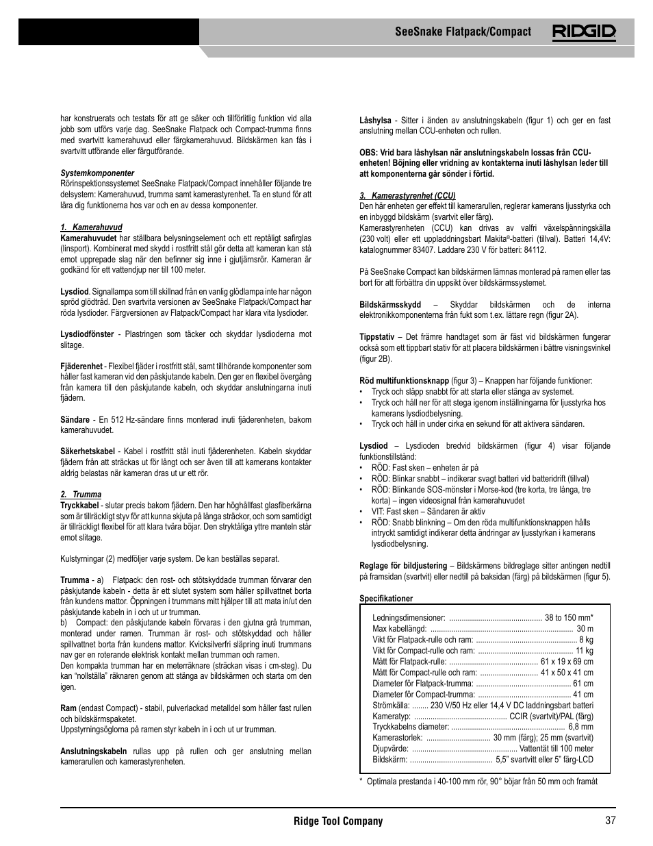 Seesnake flatpack/compact | RIDGID SeeSnake Compact User Manual | Page 38 / 98