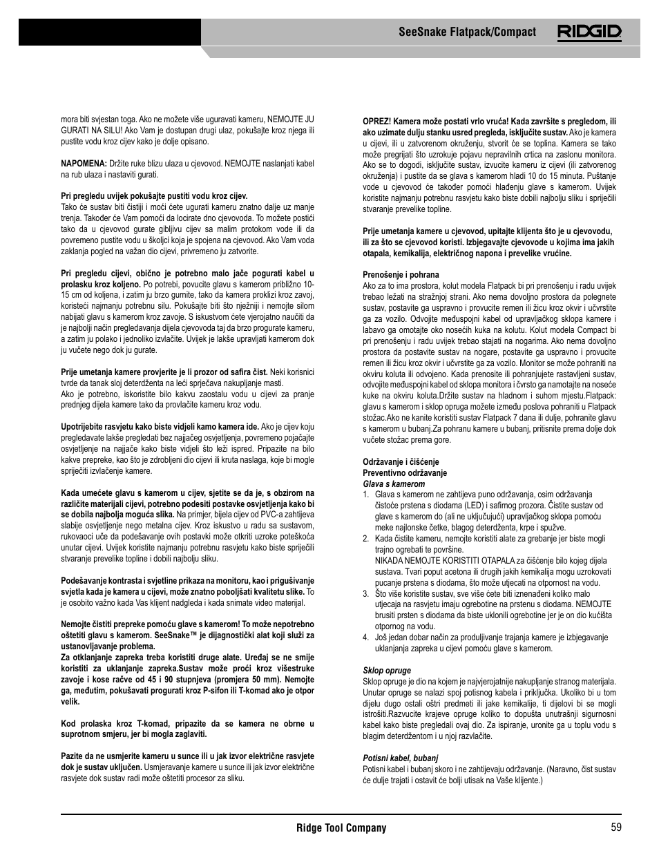 Seesnake flatpack/compact | RIDGID SeeSnake Compact User Manual | Page 60 / 98