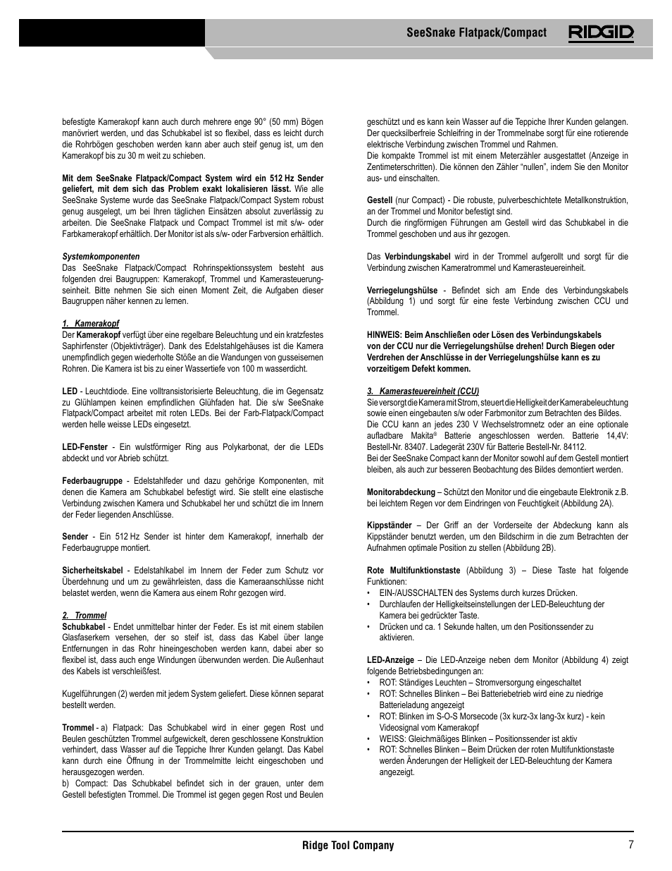 Seesnake flatpack/compact | RIDGID SeeSnake Compact User Manual | Page 8 / 98