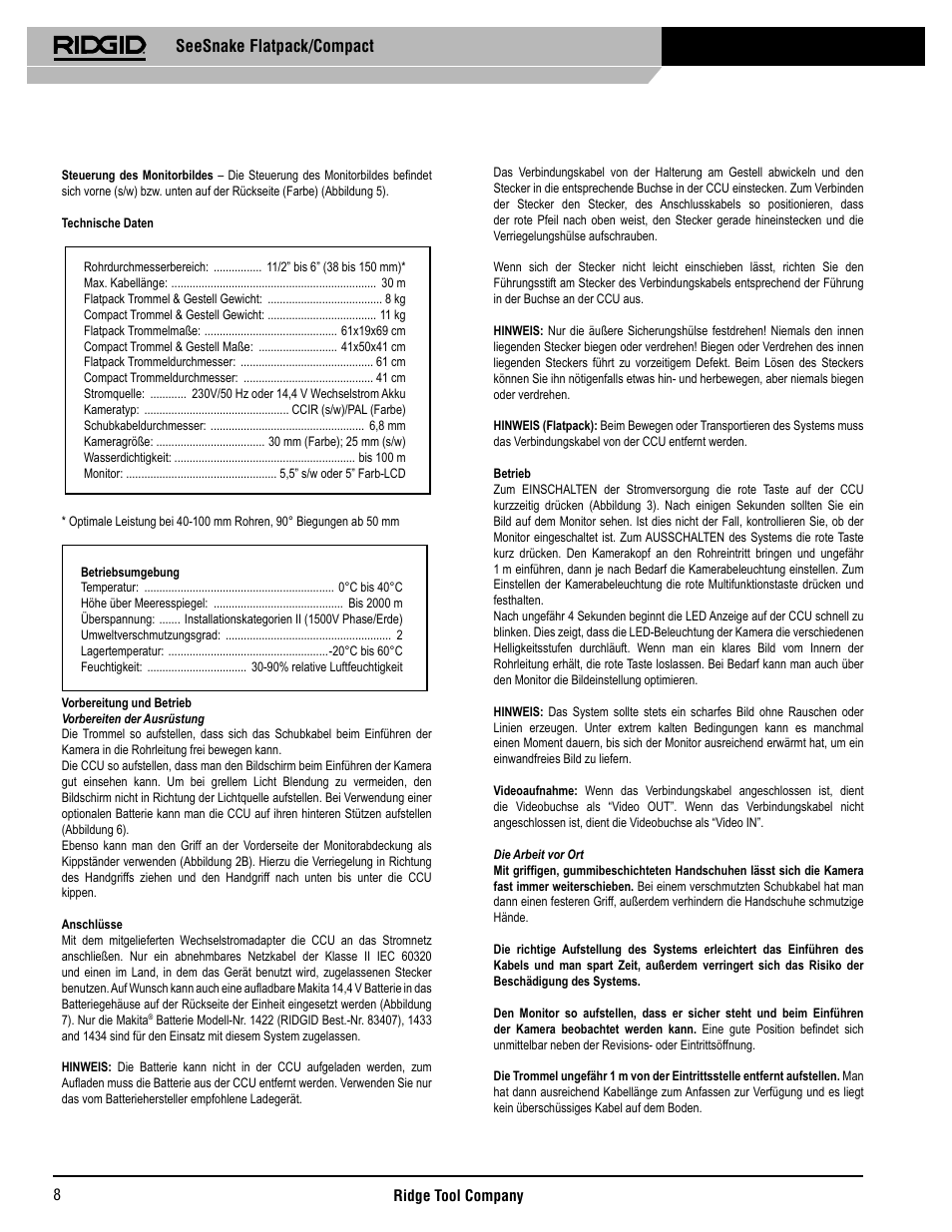 Seesnake flatpack/compact | RIDGID SeeSnake Compact User Manual | Page 9 / 98