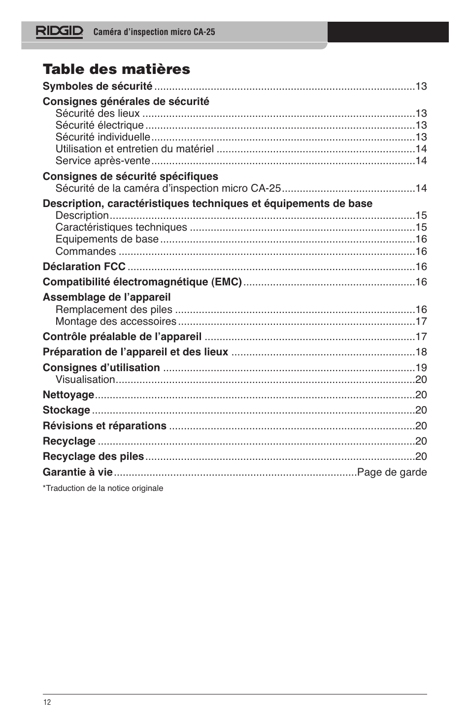 RIDGID micro CA-25 User Manual | Page 14 / 236