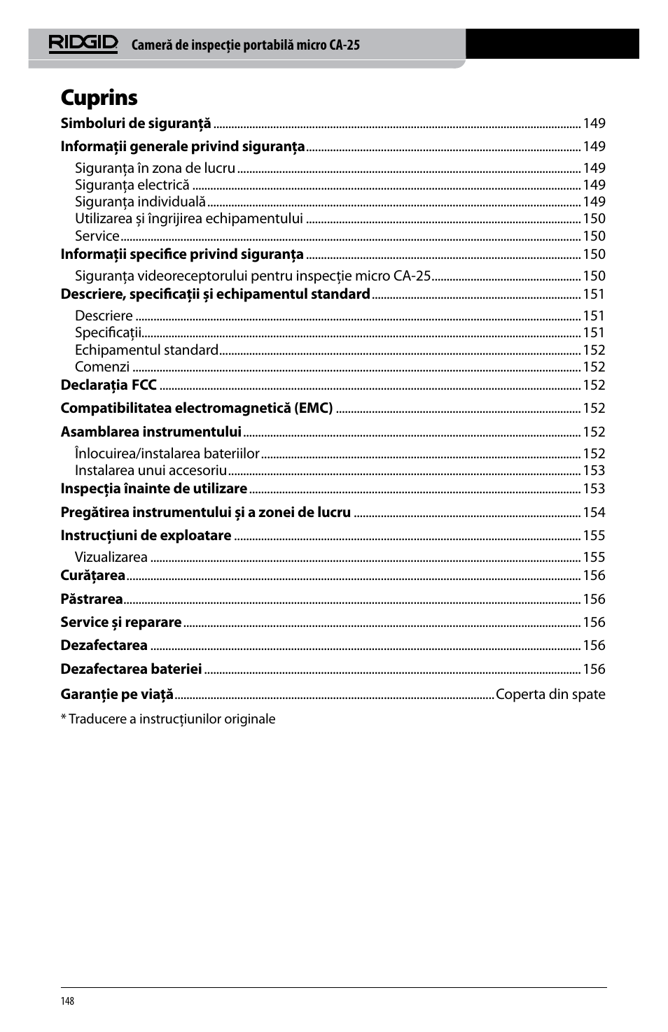 Cuprins | RIDGID micro CA-25 User Manual | Page 150 / 236