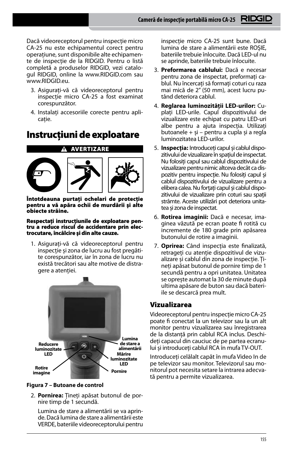 Instrucţiuni de exploatare, Vizualizarea | RIDGID micro CA-25 User Manual | Page 157 / 236