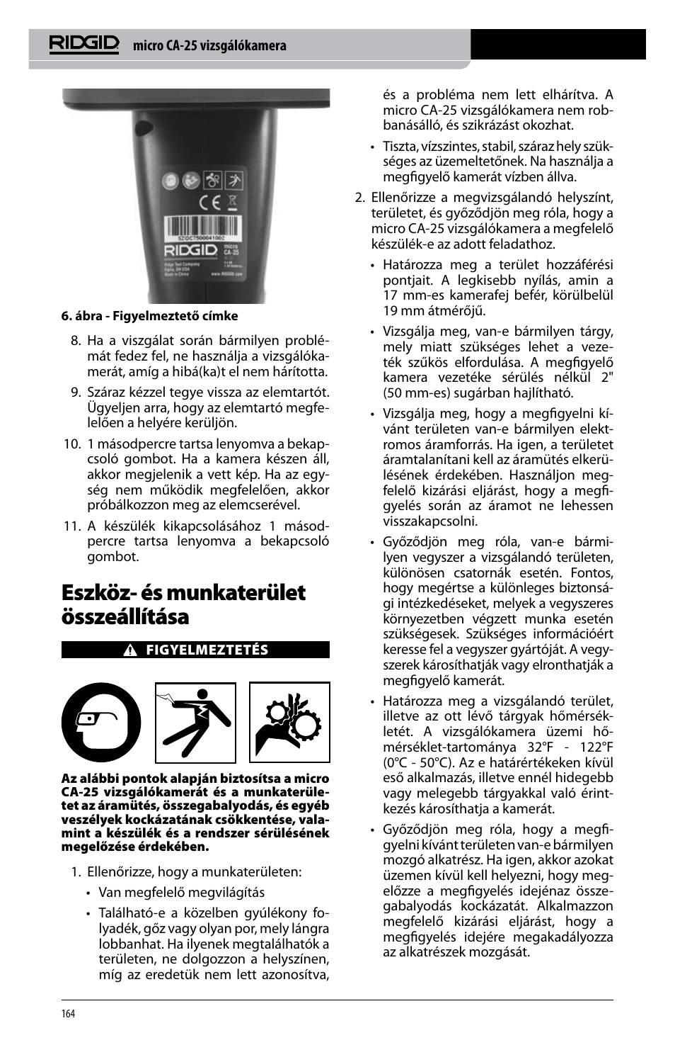 Eszköz- és munkaterület összeállítása | RIDGID micro CA-25 User Manual | Page 166 / 236