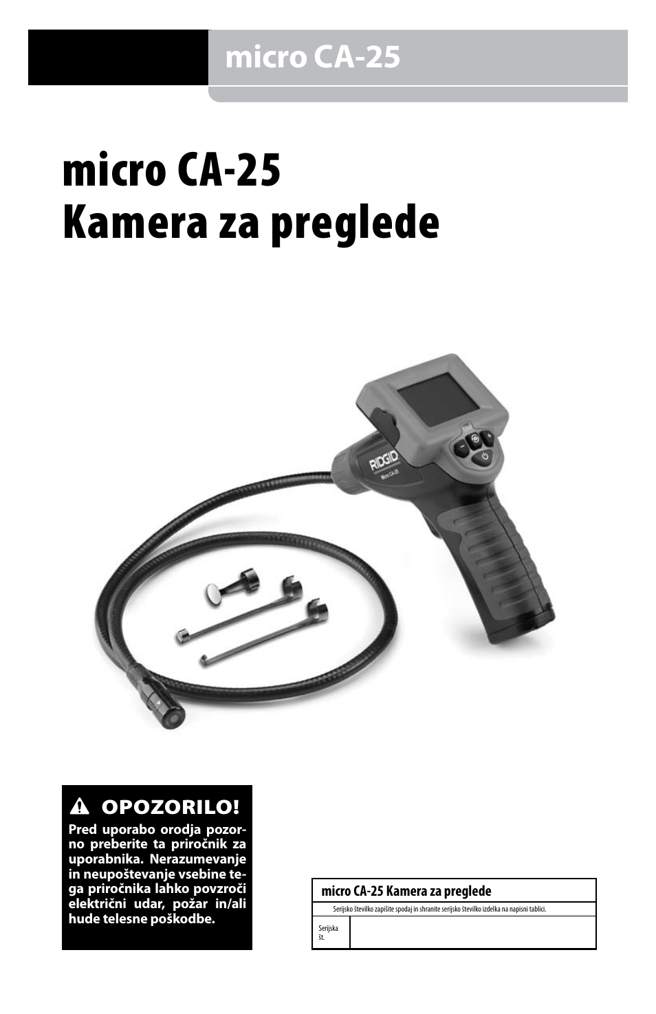 Micro ca-25 kamera za preglede, Micro ca-25 | RIDGID micro CA-25 User Manual | Page 191 / 236